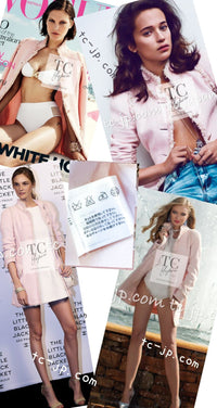 CHANEL 13C Pink Trim Stand Collar Cotton Jacket Coat Cloisonne CC Button 36 シャネル ピンク スタンドカラー コットン ジャケット コート 七宝焼 CCボタン 即発