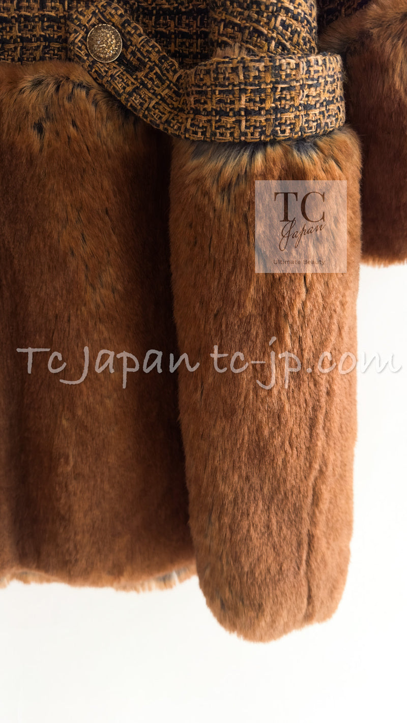 CHANEL 10A Brown Fantasy Faux Tweed Jacket Coat Penelope Cruz 38 シャネル ブラウン ファンタジー ファー ツイード ロング ジャケット コート ペネロペ クルス 着 即発