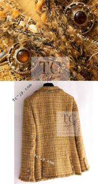 CHANEL 11C Yellow Gold Wool Cotton Swarovski Crystal Tweed Jacket Skirt Suit 38 シャネル イエロー ゴールド スワロフスキー ウール コットン ツイード ジャケット スカート スーツ 即発