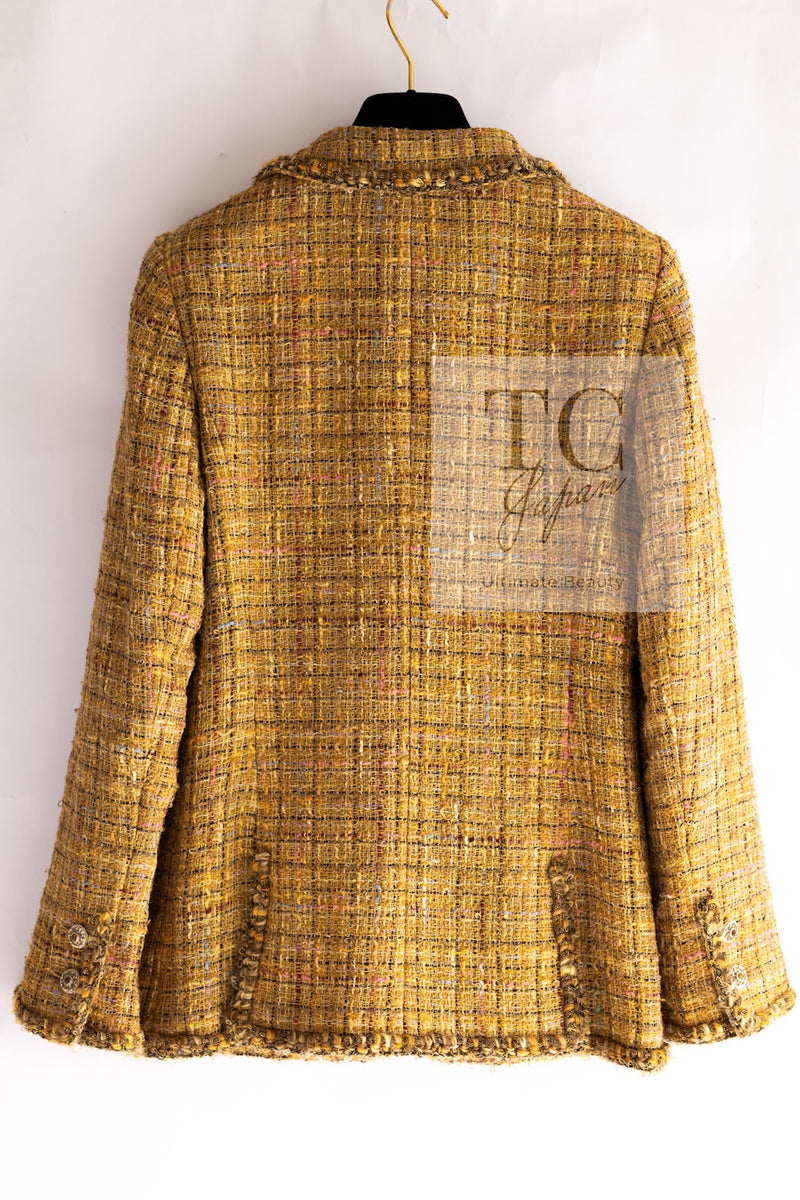 CHANEL 11C Yellow Gold Wool Cotton Swarovski Crystal Tweed Jacket Skirt Suit 38 シャネル イエロー ゴールド スワロフスキー ウール コットン ツイード ジャケット スカート スーツ 即発