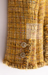 CHANEL 11C Yellow Gold Wool Cotton Swarovski Crystal Tweed Jacket Skirt Suit 38 シャネル イエロー ゴールド スワロフスキー ウール コットン ツイード ジャケット スカート スーツ 即発