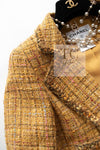 CHANEL 11C Yellow Gold Wool Cotton Swarovski Crystal Tweed Jacket Skirt Suit 38 シャネル イエロー ゴールド スワロフスキー ウール コットン ツイード ジャケット スカート スーツ 即発