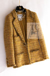 CHANEL 11C Yellow Gold Wool Cotton Swarovski Crystal Tweed Jacket Skirt Suit 38 シャネル イエロー ゴールド スワロフスキー ウール コットン ツイード ジャケット スカート スーツ 即発