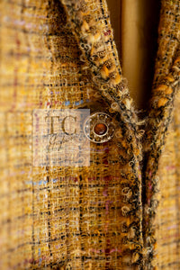 CHANEL 11C Yellow Gold Wool Cotton Swarovski Crystal Tweed Jacket Skirt Suit 38 シャネル イエロー ゴールド スワロフスキー ウール コットン ツイード ジャケット スカート スーツ 即発