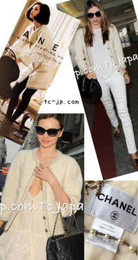 CHANEL 11A Ivory Gold Chain Trim Wool Tweed Jacket Coat 36 38 40 42 シャネル アイボリー ゴールド チェーン トリム ウール ツイード ジャケット コート 即発