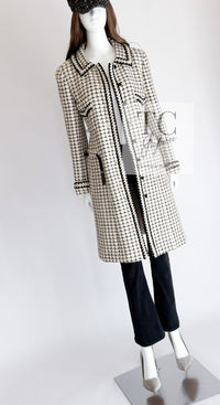 CHANEL 00A Ivory Beige Black Check Wool Alpaca Mohair Tweed Coat 38 | HK