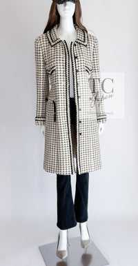CHANEL 00A Ivory Beige Black Check Wool Alpaca Mohair Tweed Coat 38 | HK