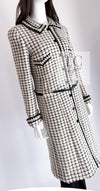 CHANEL 00A Creme Ivory Black Check Wool Alpaca Mohair Belt Tweed Coat 38 シャネル クリーム アイボリー ブラック チェック ウール アルパカ ベルト ツイード コート 即発