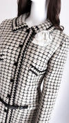 CHANEL 00A Creme Ivory Black Check Wool Alpaca Mohair Belt Tweed Coat 38 シャネル クリーム アイボリー ブラック チェック ウール アルパカ ベルト ツイード コート 即発