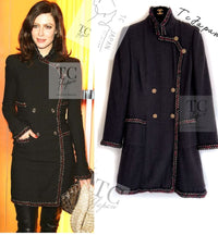 CHANEL 10PF Dark Brown Metallic Trim Wool Coat Dress 40 42 シャネル ダークブラウン メタリック トリム ウール コート ワンピース 即発