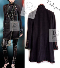 CHANEL 10PF Dark Brown Metallic Trim Wool Coat Dress 40 42 シャネル ダークブラウン メタリック トリム ウール コート ワンピース 即発