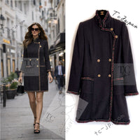 CHANEL 10PF Dark Brown Metallic Trim Wool Coat Dress 40 42 シャネル ダークブラウン メタリック トリム ウール コート ワンピース 即発
