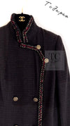 CHANEL 10PF Dark Brown Metallic Trim Wool Coat Dress 40 42 シャネル ダークブラウン メタリック トリム ウール コート ワンピース 即発