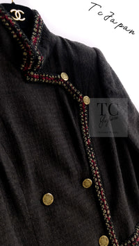 CHANEL 10PF Dark Brown Metallic Trim Wool Coat Dress 40 42 シャネル ダークブラウン メタリック トリム ウール コート ワンピース 即発