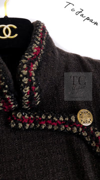 CHANEL 10PF Dark Brown Metallic Trim Wool Coat Dress 40 42 シャネル ダークブラウン メタリック トリム ウール コート ワンピース 即発