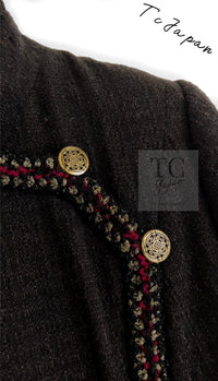 CHANEL 10PF Dark Brown Metallic Trim Wool Coat Dress 40 42 シャネル ダークブラウン メタリック トリム ウール コート ワンピース 即発