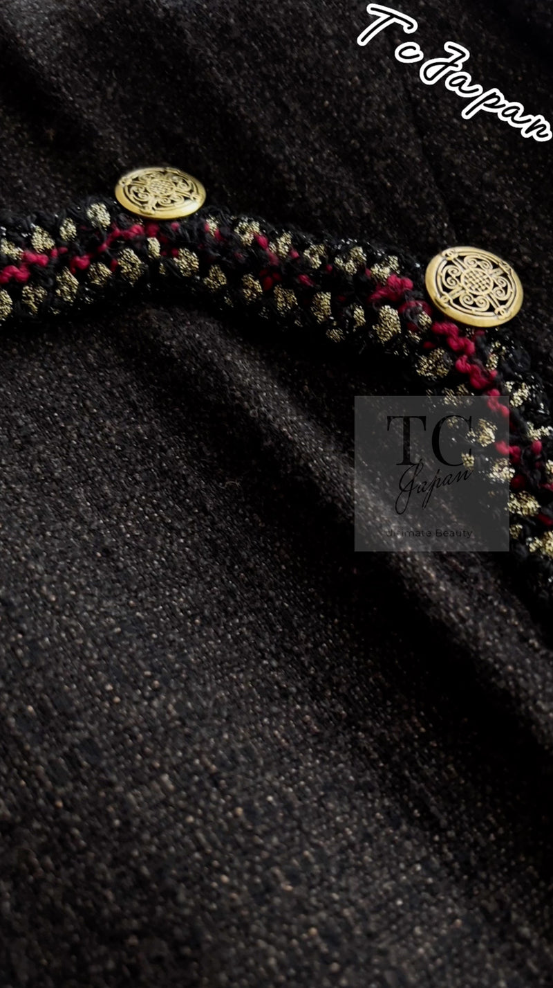 CHANEL 10PF Dark Brown Metallic Trim Wool Coat Dress 40 42 シャネル ダークブラウン メタリック トリム ウール コート ワンピース 即発