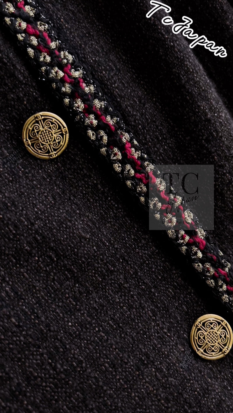 CHANEL 10PF Dark Brown Metallic Trim Wool Coat Dress 40 42 シャネル ダークブラウン メタリック トリム ウール コート ワンピース 即発