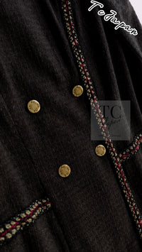 CHANEL 10PF Dark Brown Metallic Trim Wool Coat Dress 40 42 シャネル ダークブラウン メタリック トリム ウール コート ワンピース 即発