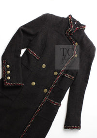 CHANEL 10PF Dark Brown Metallic Trim Wool Coat Dress 40 42 シャネル ダークブラウン メタリック トリム ウール コート ワンピース 即発