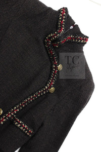 CHANEL 10PF Dark Brown Metallic Trim Wool Coat Dress 40 42 シャネル ダークブラウン メタリック トリム ウール コート ワンピース 即発