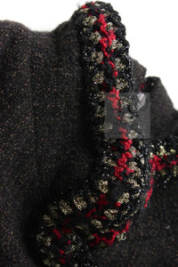 CHANEL 10PF Dark Brown Metallic Trim Wool Coat Dress 40 42 シャネル ダークブラウン メタリック トリム ウール コート ワンピース 即発