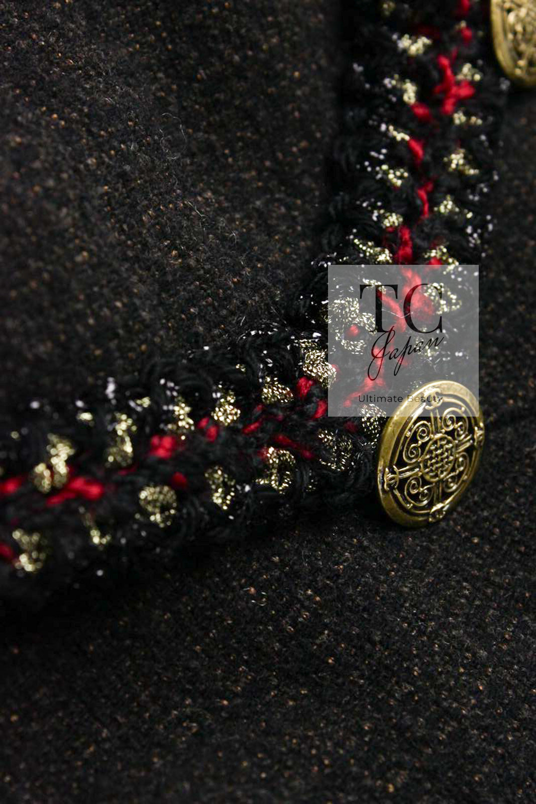 CHANEL 10PF Dark Brown Metallic Trim Wool Coat Dress 40 42 シャネル ダークブラウン メタリック トリム ウール コート ワンピース 即発