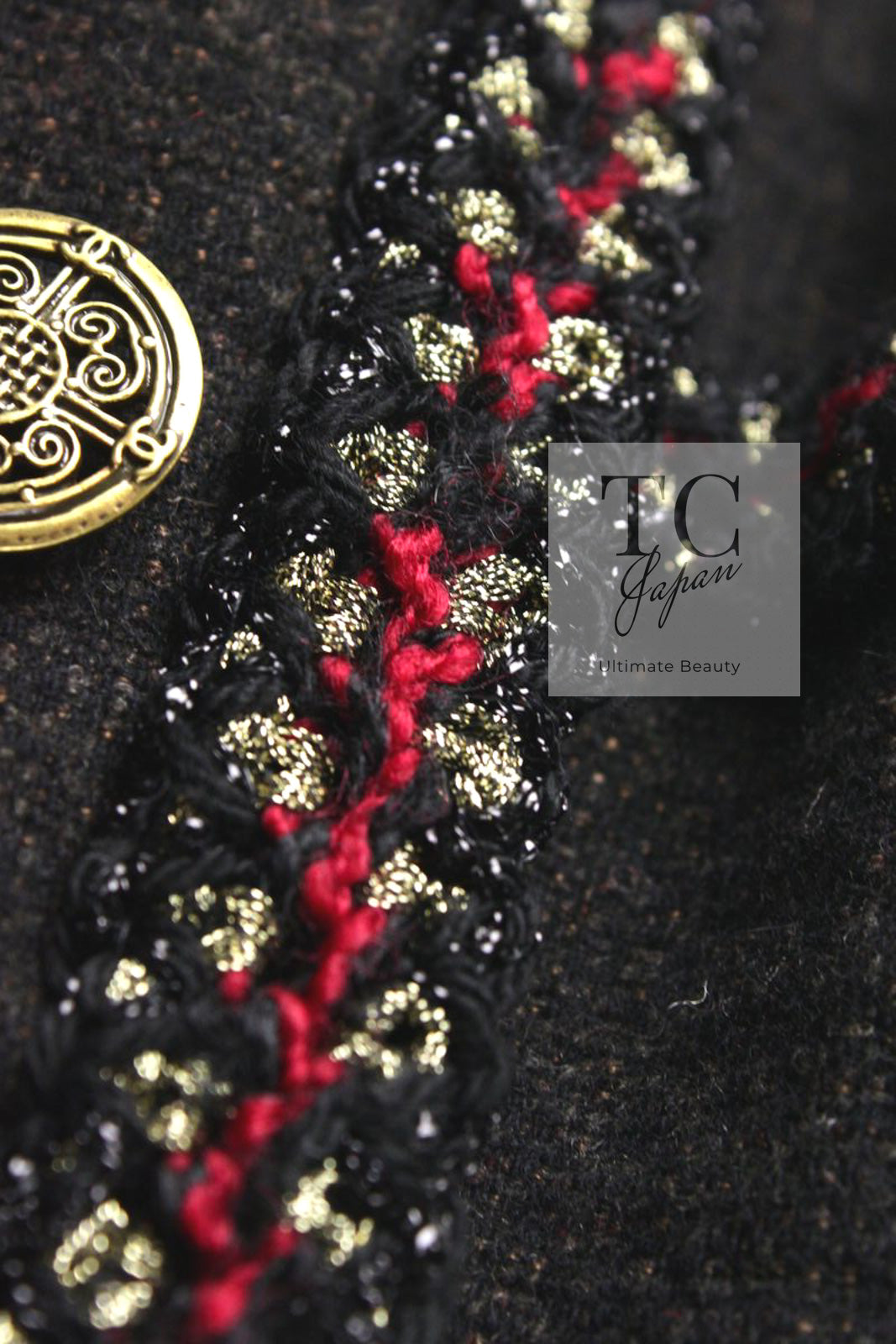 CHANEL 10PF Dark Brown Metallic Trim Wool Coat Dress 40 42 シャネル ダークブラウン メタリック トリム ウール コート ワンピース 即発