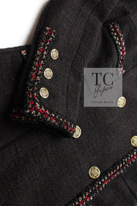 CHANEL 10PF Dark Brown Metallic Trim Wool Coat Dress 40 42 シャネル ダークブラウン メタリック トリム ウール コート ワンピース 即発