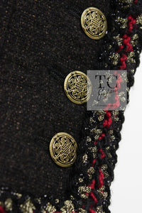 CHANEL 10PF Dark Brown Metallic Trim Wool Coat Dress 40 42 シャネル ダークブラウン メタリック トリム ウール コート ワンピース 即発