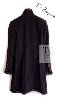 CHANEL 10PF Dark Brown Metallic Trim Wool Coat Dress 40 42 シャネル ダークブラウン メタリック トリム ウール コート ワンピース 即発