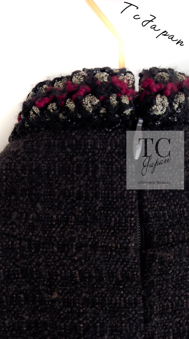 CHANEL 10PF Dark Brown Metallic Trim Wool Coat Dress 40 42 シャネル ダークブラウン メタリック トリム ウール コート ワンピース 即発