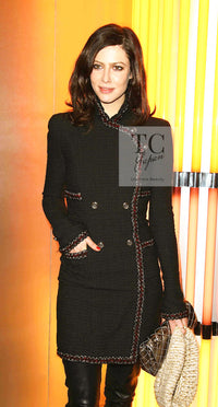 CHANEL 10PF Dark Brown Metallic Trim Wool Coat Dress 40 42 シャネル ダークブラウン メタリック トリム ウール コート ワンピース 即発