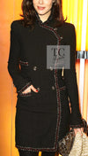 CHANEL 10PF Dark Brown Metallic Trim Wool Coat Dress 40 42 シャネル ダークブラウン メタリック トリム ウール コート ワンピース 即発