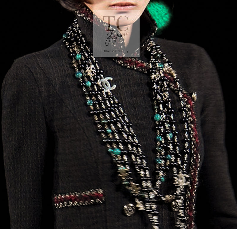 CHANEL 10PF Dark Brown Metallic Trim Wool Coat Dress 40 42 シャネル ダークブラウン メタリック トリム ウール コート ワンピース 即発