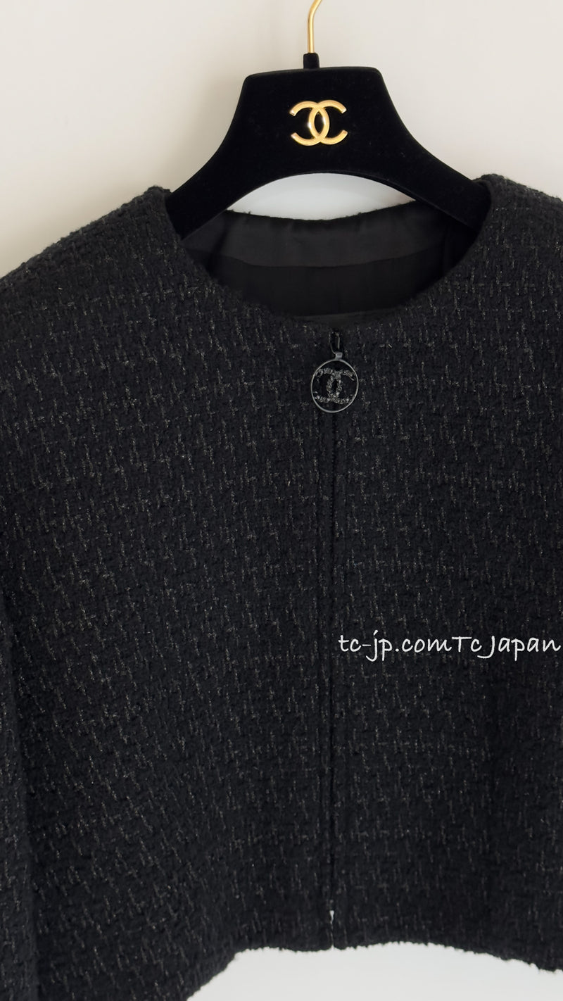 CHANEL 19B Black Metallic Zipper Wool Cropped Jacket 34 シャネル ブラック メタリック ジッパー ウール クロップド ジャケット 即発