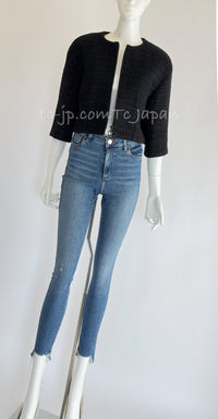 CHANEL 19B Black Metallic Zipper Wool Cropped Jacket 34 シャネル ブラック メタリック ジッパー ウール クロップド ジャケット 即発