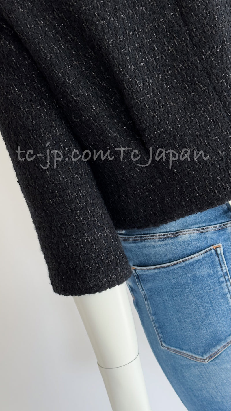 CHANEL 19B Black Metallic Zipper Wool Cropped Jacket 34 シャネル ブラック メタリック ジッパー ウール クロップド ジャケット 即発