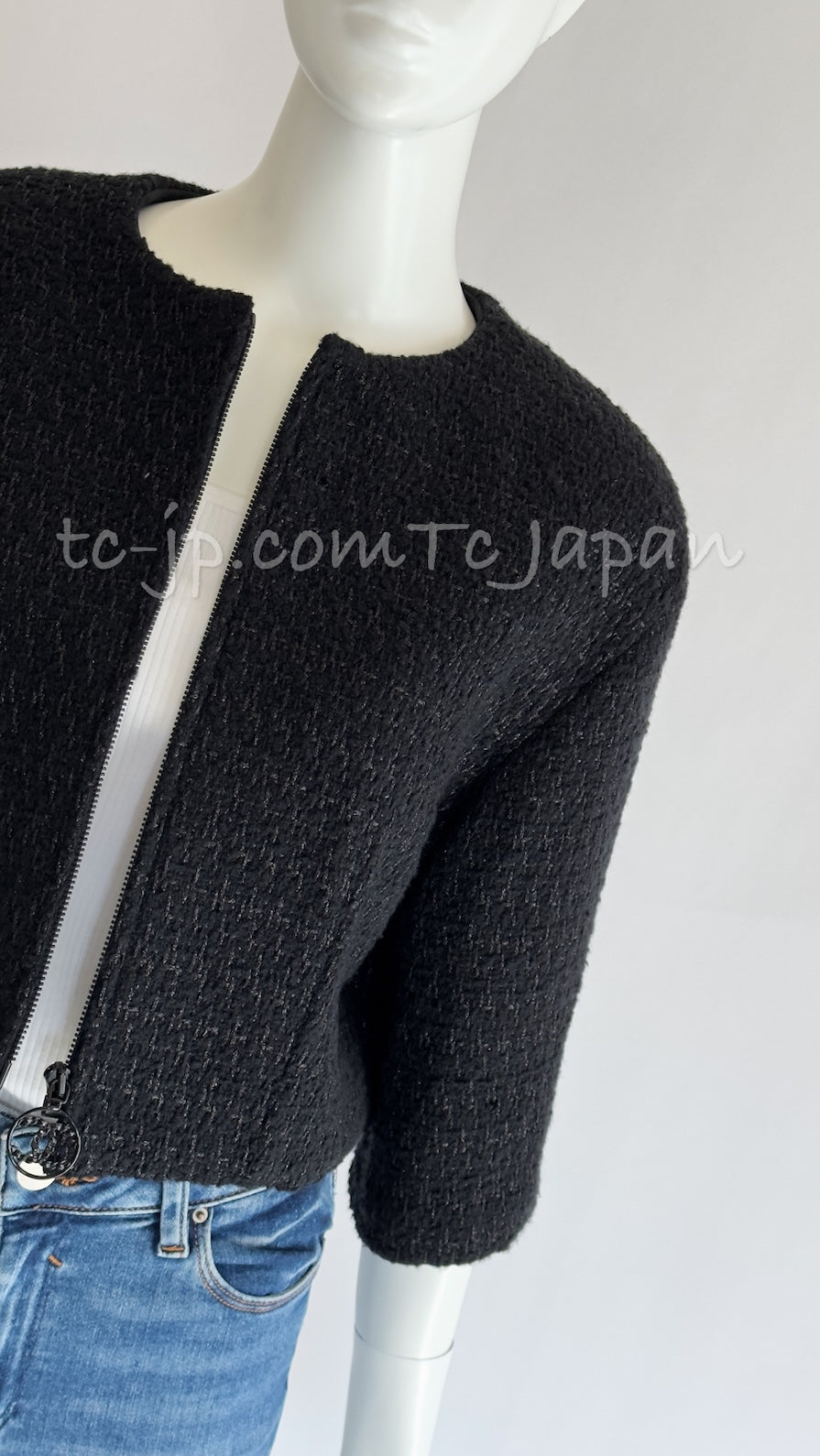 シャネル ジャケット CHANEL ブラック メタリック ジッパー シャネル ジャケット CHANEL ブラック メタリック ジッパー