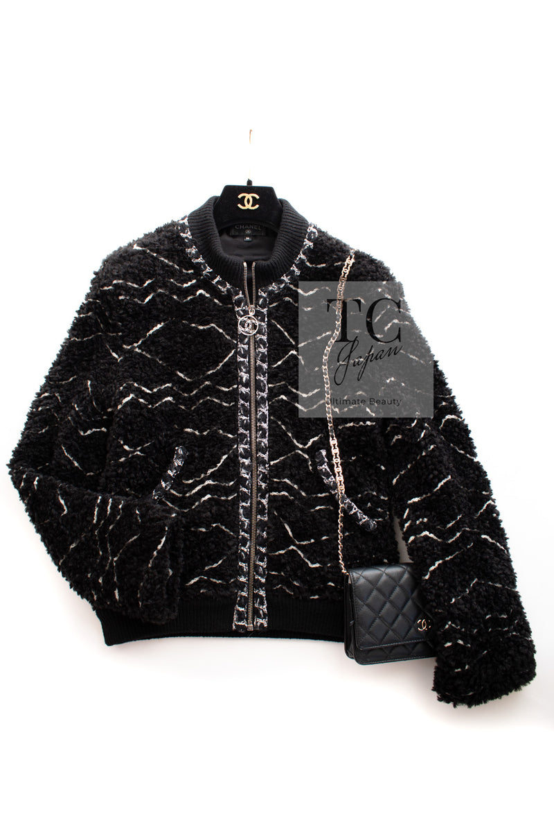 CHANEL 19B Black Alpaca CC Zipper Cardigan Jacket Blouson 36 38 シャネル ブラック アルパカ ジッパー カーディガン ジャケット ジャンパー ブルゾン 即発