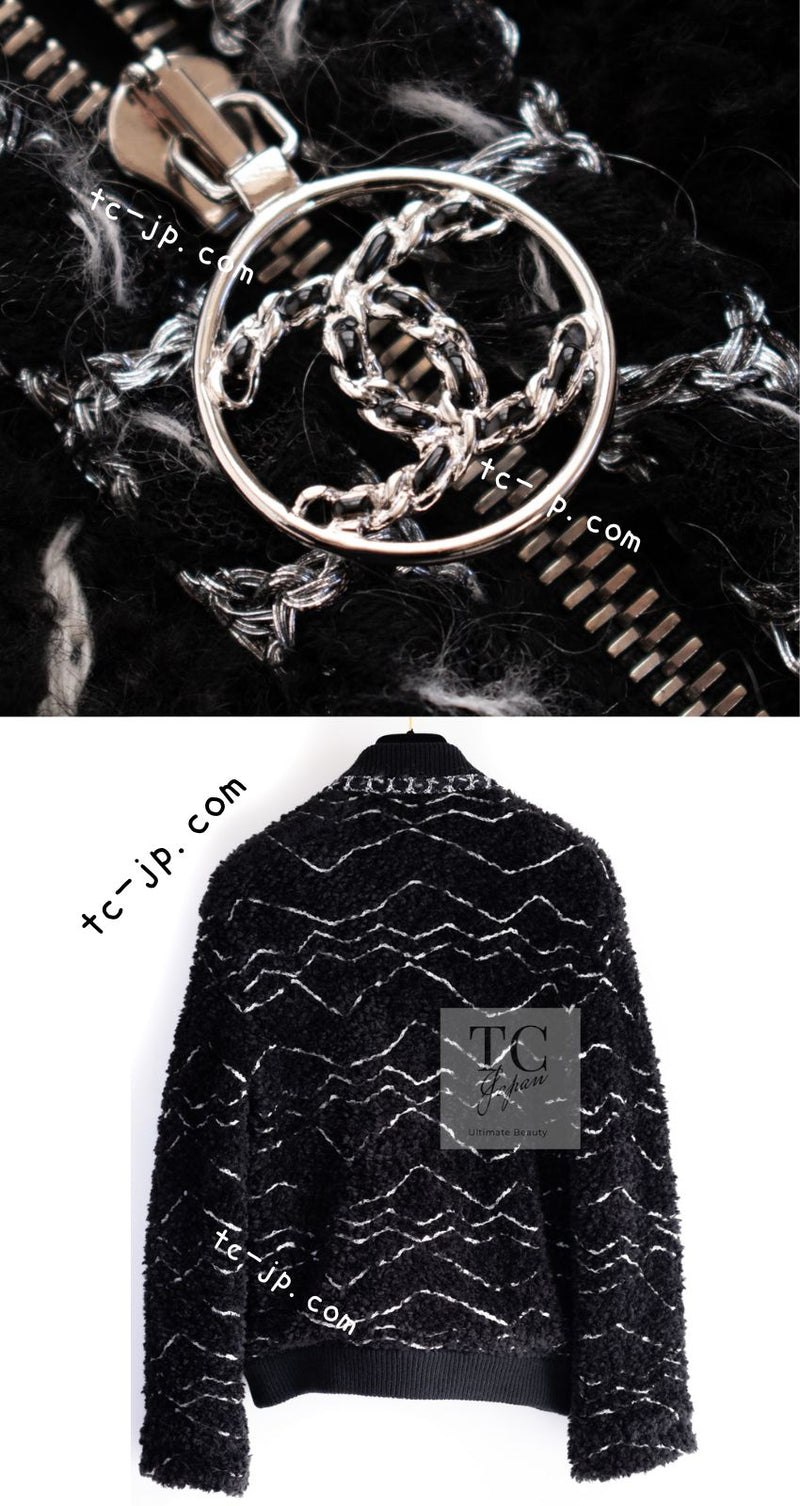 CHANEL 19B Black Alpaca CC Zipper Cardigan Jacket Blouson 36 38 シャネル ブラック アルパカ ジッパー カーディガン ジャケット ジャンパー ブルゾン 即発