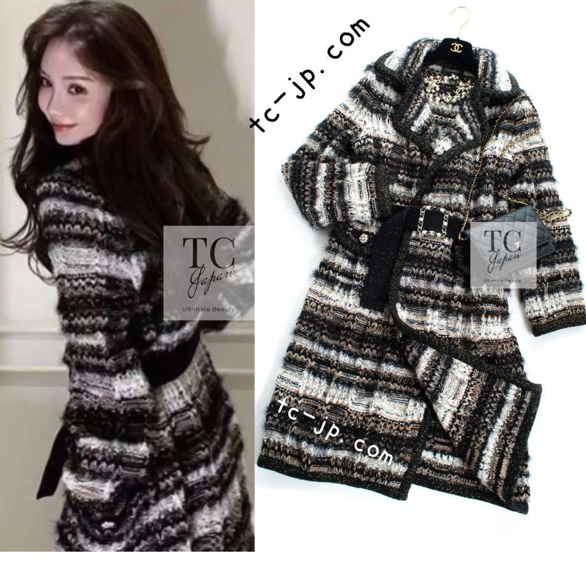 CHANEL 19A Black Brown Wool Alpaca Knit Long Cardigan Coat 42 44 46 シャネル ブラック ブラック ウール アルパカ ニット ロング カーディガン コート 即発