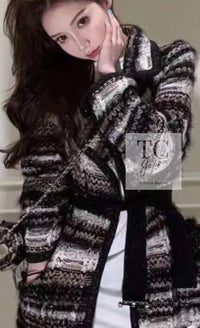 CHANEL 19A Black Brown Wool Alpaca Knit Long Cardigan Coat 42 44 46 シャネル ブラック ブラック ウール アルパカ ニット ロング カーディガン コート 即発