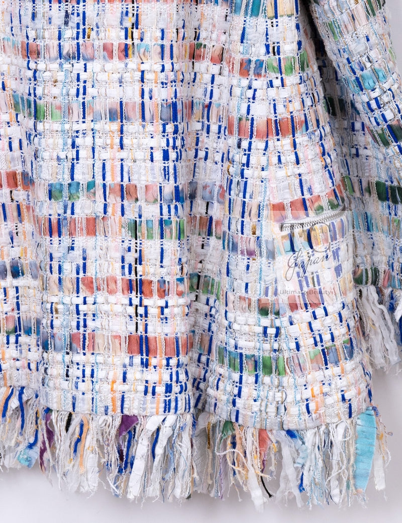 CHANEL 18S Ivory Multicolor Fantasy Tweed Jacket Coat 38 シャネル アイボリー マルチカラー ファンタジー ツイード ジャケット コート 即発