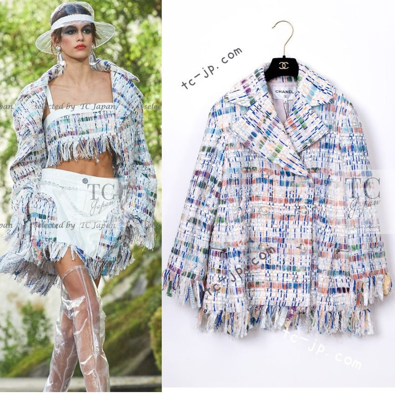 CHANEL 18S Ivory Multicolor Fantasy Tweed Jacket Coat 38 シャネル アイボリー マルチカラー ファンタジー ツイード ジャケット コート 即発
