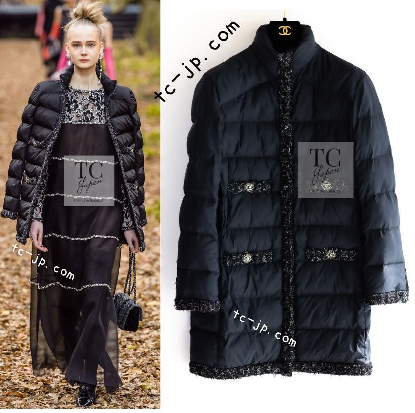 CHANEL 18A Black Metallic Trim Puffer Jacket Coat 34 シャネル ブラック メタリック トリム  ココボタン 中綿ダウン ジャケット コート 即発