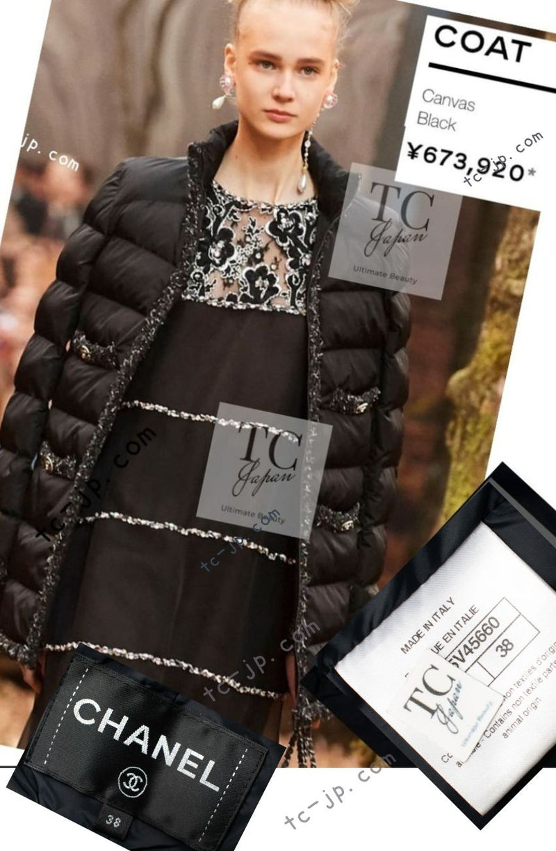 CHANEL 18A Black Metallic Trim Puffer Jacket Coat 38 シャネル ブラック メタリック トリム ココボタン 中綿ダウン ジャケット コート 即発