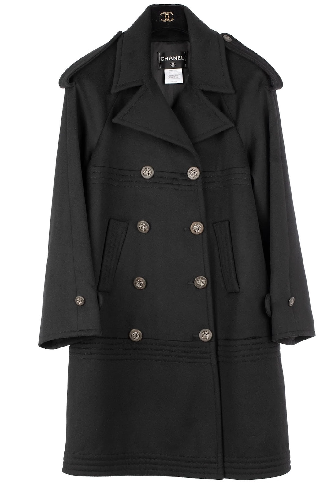 CHANEL 12A Black Double Wool Coat 38 40 42 シャネル ブラック ダブル ウール 100% コート 即発