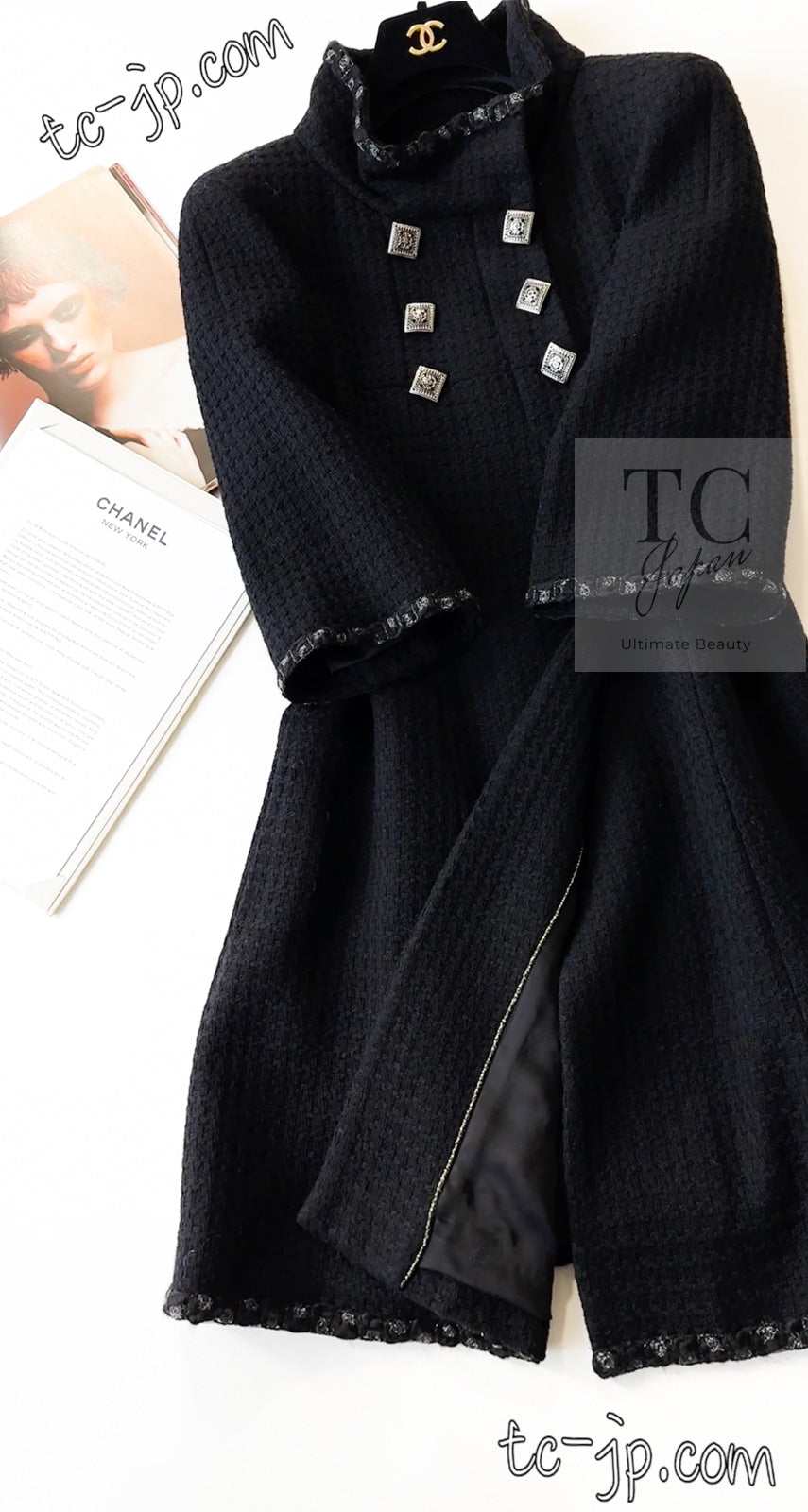 シャネル ジャケット コート CHANEL 11PF ブラック ボタン ウール