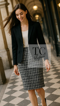 CHANEL 09S Black White Wool Cotton Tweed Skirt 34 シャネル ブラック ホワイト ウール コットン ツイード スカート 即発